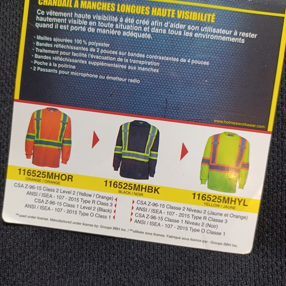 NWT Holmes Workwear Hi-Vis Long sleeve tshirt men's XL Black reflective - Picture 11 of 11